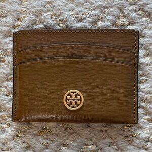 Tory Burch Tan Card Holder with Gold Logo